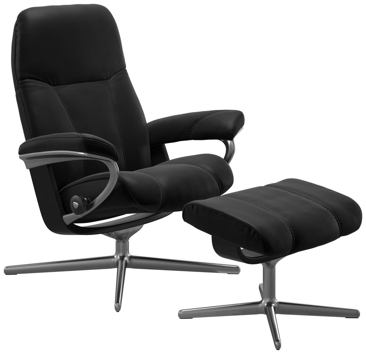 RELAXSESSELSET Consul Echtleder Relaxfunktion, Hocker    - Alufarben/Schwarz, Natur, Leder (82/102/72cm) - Stressless