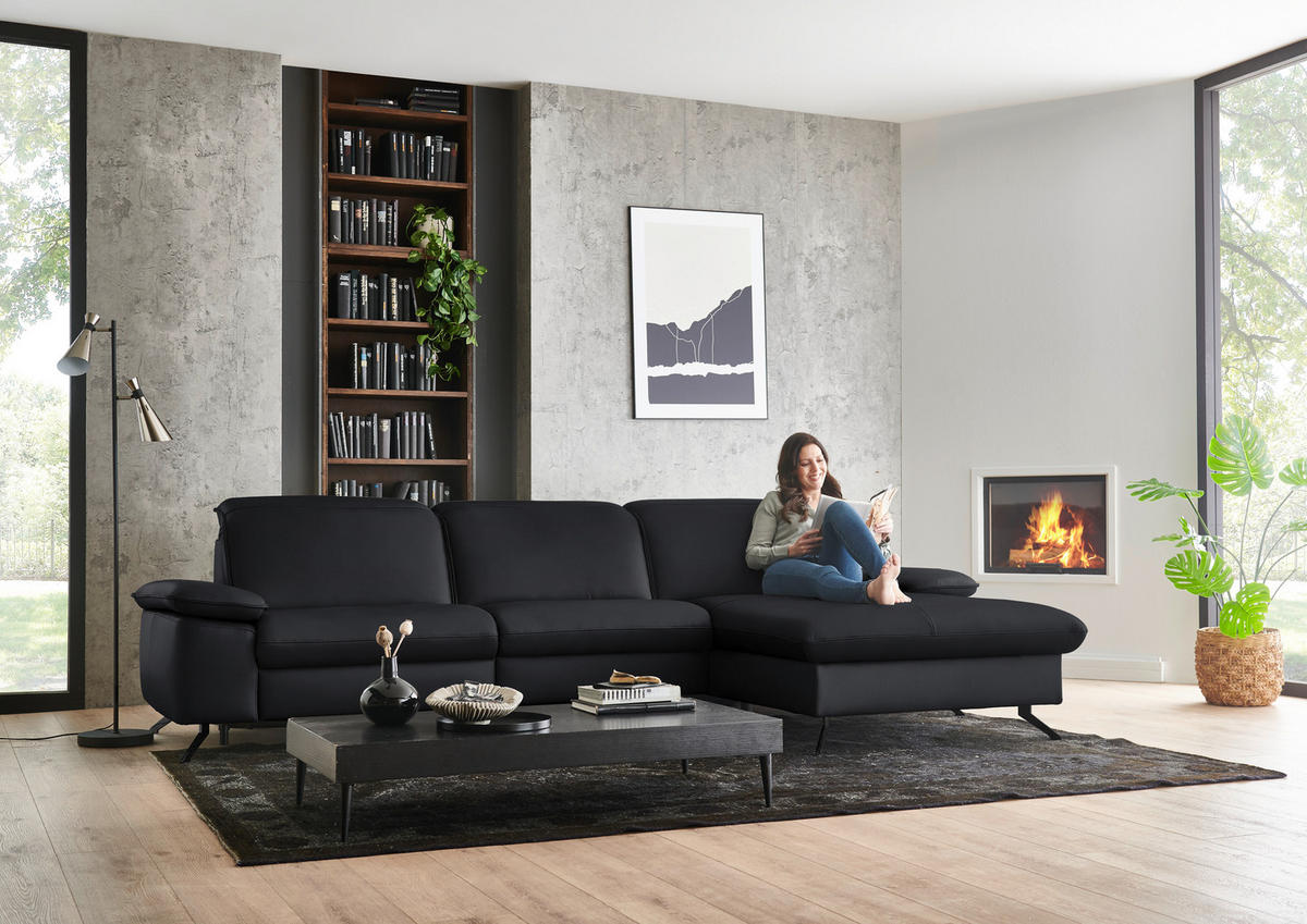 ECKSOFA  Echtleder Anthrazit  - Anthrazit/Schwarz, Design, Leder/Metall (307/169cm) - Beldomo Premium