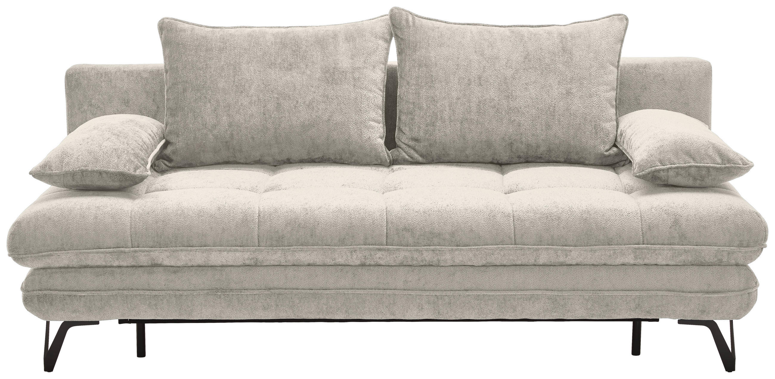 SCHLAFSOFA Italia Samt Creme  inkl. Rückenkissen, Armlehnenkissen, Schlaffunktion, Rücken echt  - Creme/Schwarz, Design, Textil/Metall (205/79-96/85cm) - Novel