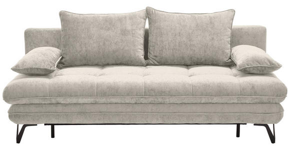 SCHLAFSOFA Italia Samt Creme  inkl. Rückenkissen, Armlehnenkissen, Schlaffunktion, Rücken echt  - Creme/Schwarz, Design, Textil/Metall (205/79-96/85cm) - Novel