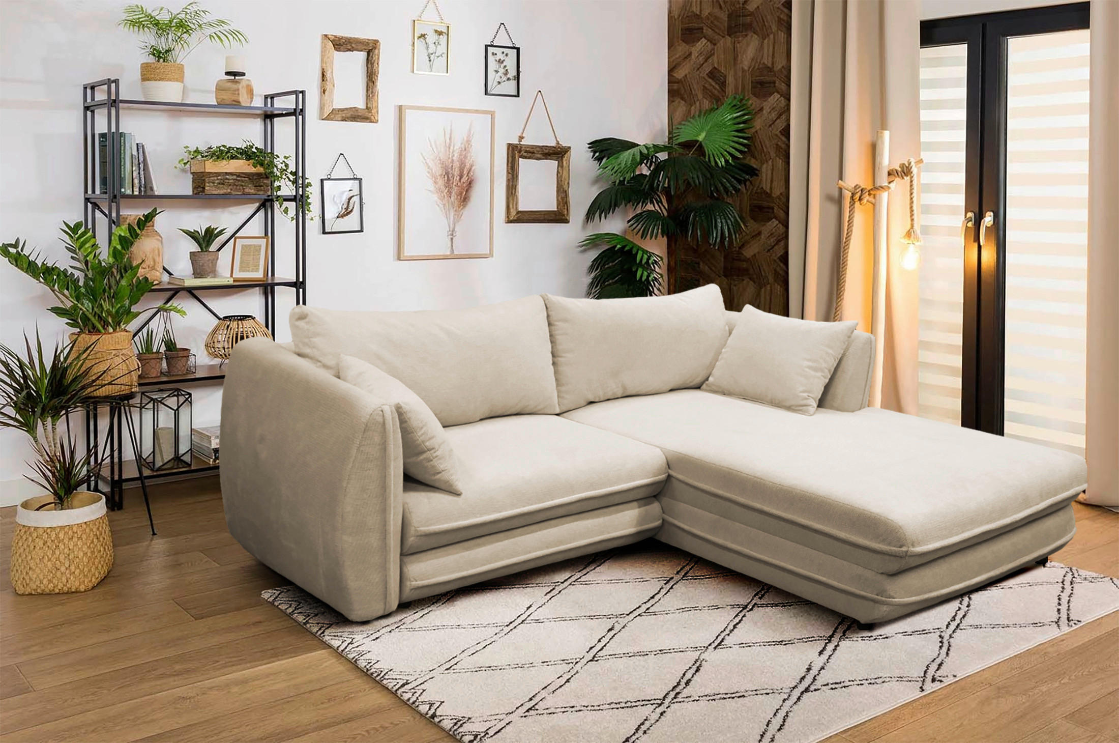 ECKSOFA in Struktur Beige  240/201 cm  - Beige/Schwarz, Design, Kunststoff/Textil (240/201cm) - MID.YOU