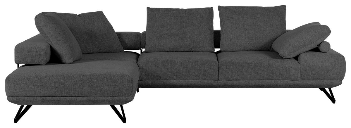 ECKSOFA in Flachgewebe Dunkelgrau  - Dunkelgrau/Schwarz, Konventionell, Textil/Metall (240/310cm) - MID.YOU