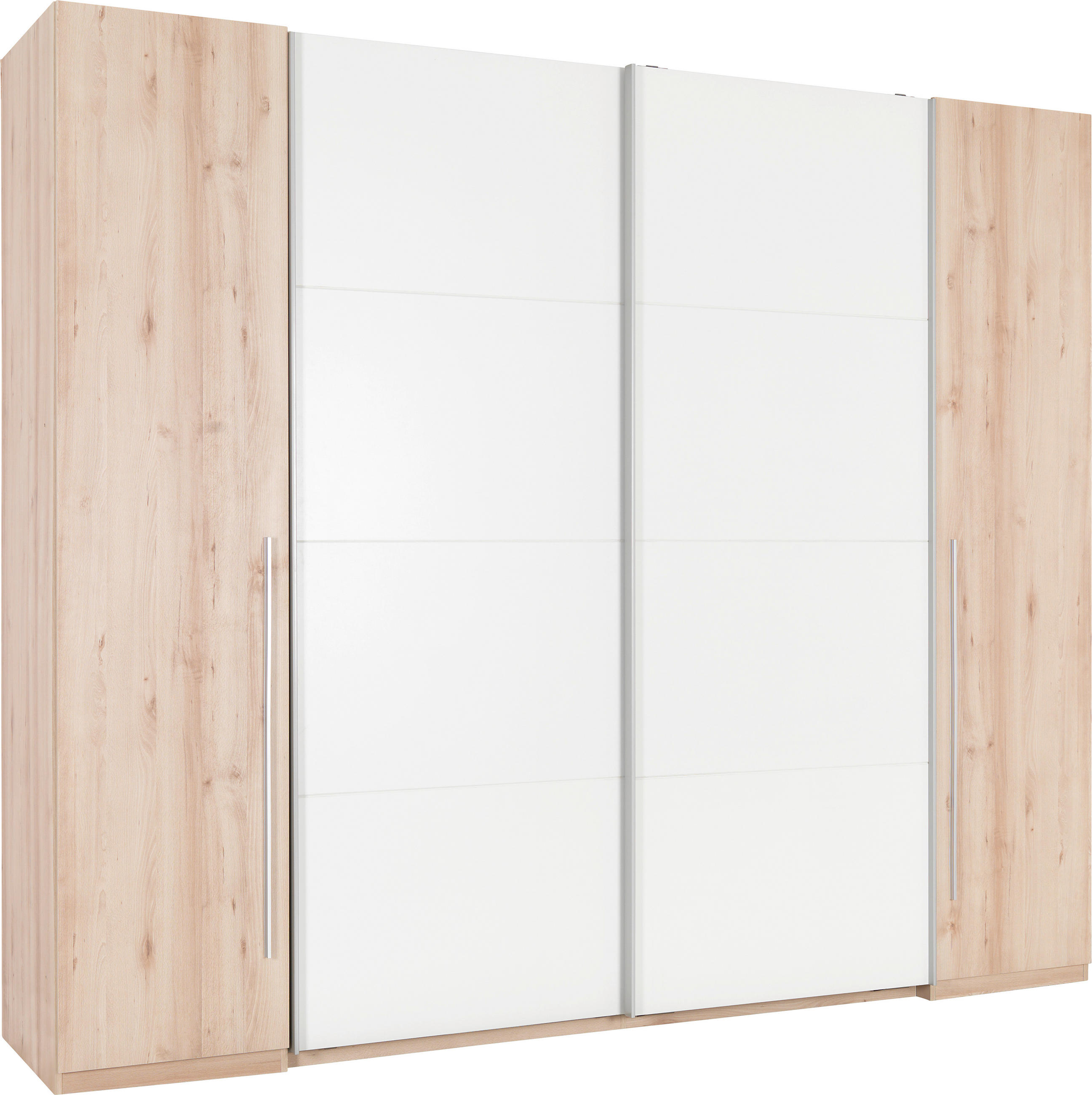 KLEIDERSCHRANK 270/225/61 cm,  in Weiß, Buchefarben, 4-türig  - Buchefarben/Alufarben, Design, Holzwerkstoff/Kunststoff (270/225/61cm) - Ti'me
