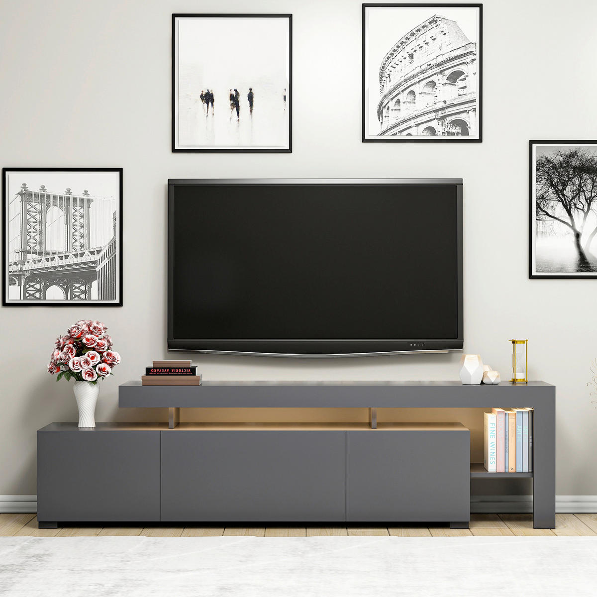 TV-ELEMENT Holzwerkstoff Anthrazit  - Anthrazit, MODERN, Holzwerkstoff (192/53/37cm) - MID.YOU