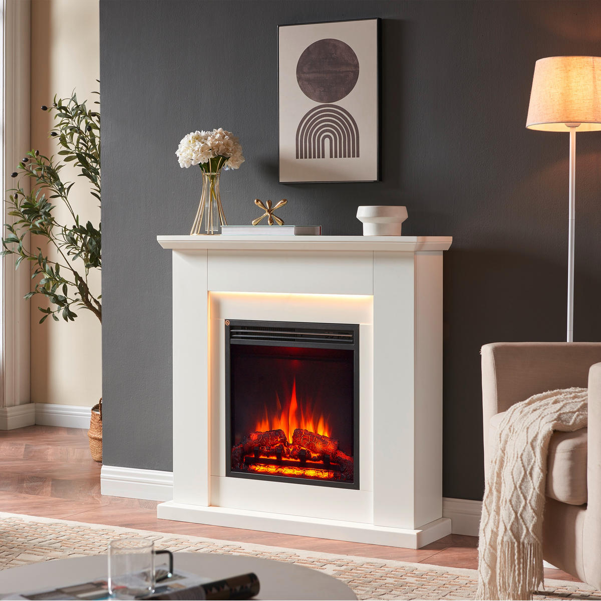 ELEKTRISK KAMIN - vit, Basics, metall/trämaterial (89/88/25cm)