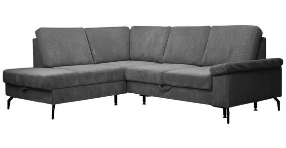 ECKSOFA Anthrazit Velours Bettkasten, Sitzvorzug  - Anthrazit/Schwarz, KONVENTIONELL, Textil/Metall (206/253cm) - Venda