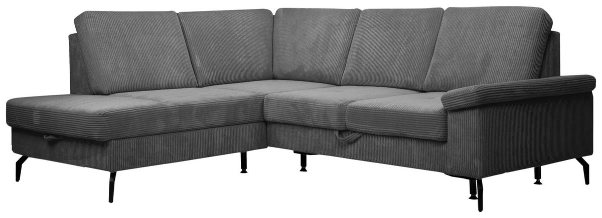 ECKSOFA Anthrazit Velours Bettkasten, Sitzvorzug  - Anthrazit/Schwarz, KONVENTIONELL, Textil/Metall (206/253cm) - Venda