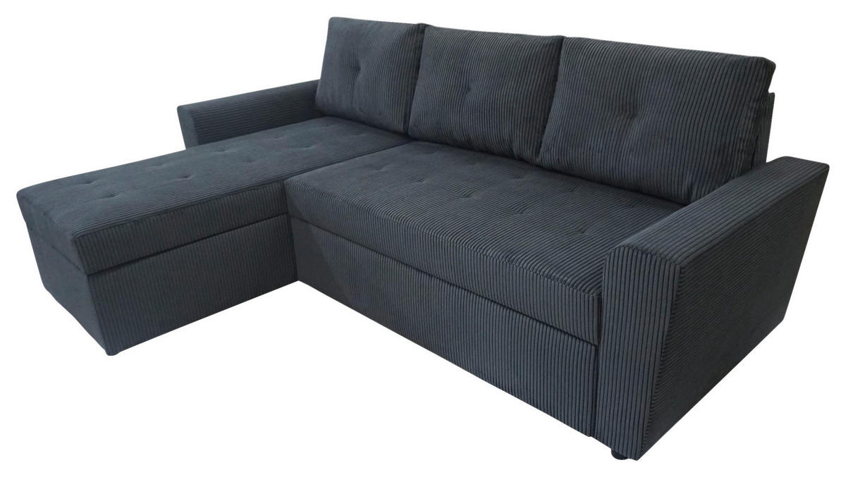 ECKSOFA TERMOLI in Cord Anthrazit  155/231 cm  - Anthrazit/Schwarz, Design, Kunststoff/Textil (155/231cm) - MID.YOU
