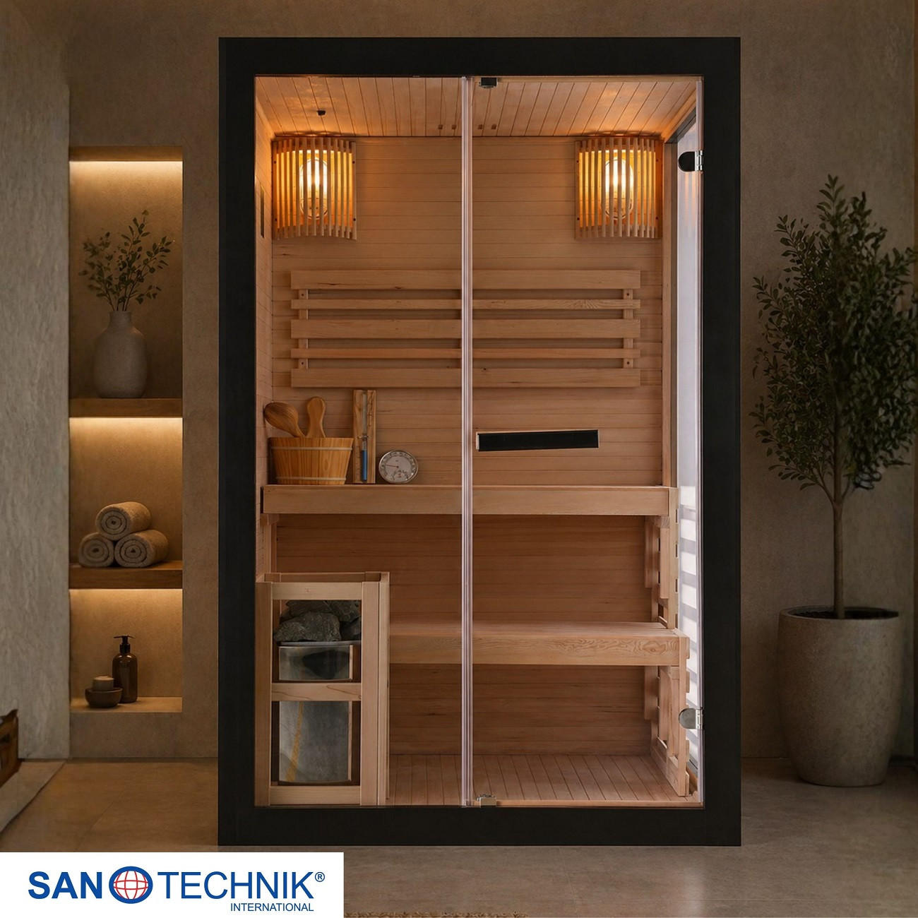 SAUNA für 2 Personen  - Schwarz, Basics, Glas/Holz (130/200/120cm) - Sanotechnik