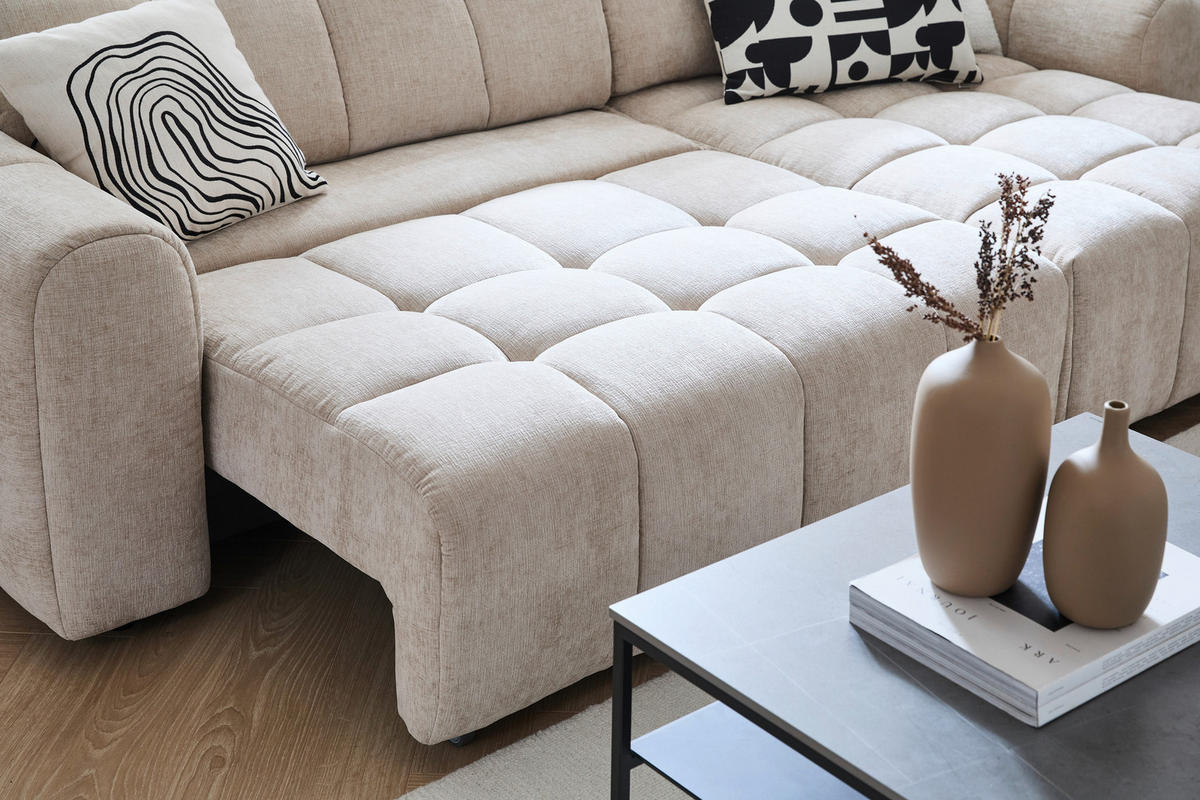 ROHOVÁ SEDACIA SÚPRAVA, drevo, kov, plast, textil, béžová - čierna/béžová, Design, kov/drevo (264/160cm) - Xora