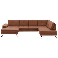 WOHNLANDSCHAFT Lederlook, Mikrofaser Braun  - Schwarz/Braun, Design, Textil/Metall (345/220cm) - Beldomo System