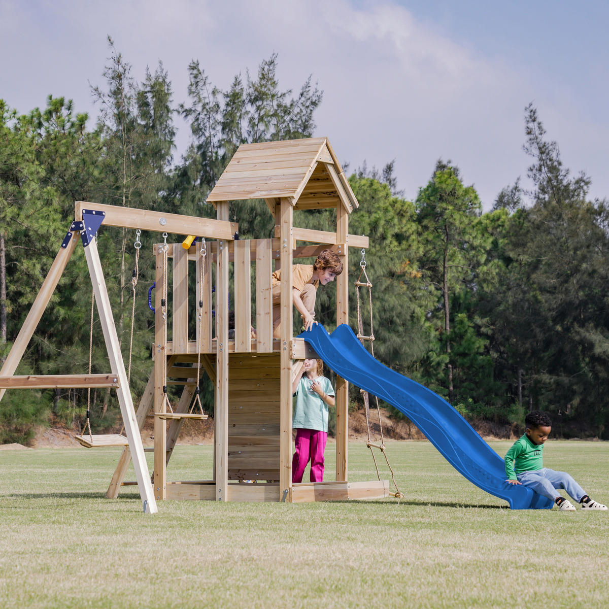 SPIELTURM 342/267/375 cm  - Blau, KONVENTIONELL, Holz/Kunststoff (342/267/375cm) - Ambia Garden