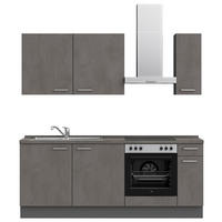 KÜCHENBLOCK 210 cm   in Schieferfarben  - Schieferfarben/Edelstahlfarben, MODERN, Holzwerkstoff/Metall (210cm) - Nobilia
