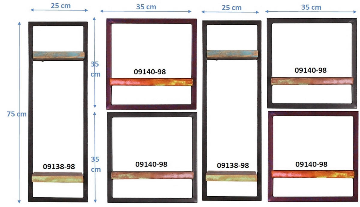 WANDREGALSET 135/75/25 cm  - Multicolor/Schwarz, Design, Holz/Metall (135/75/25cm) - MID.YOU