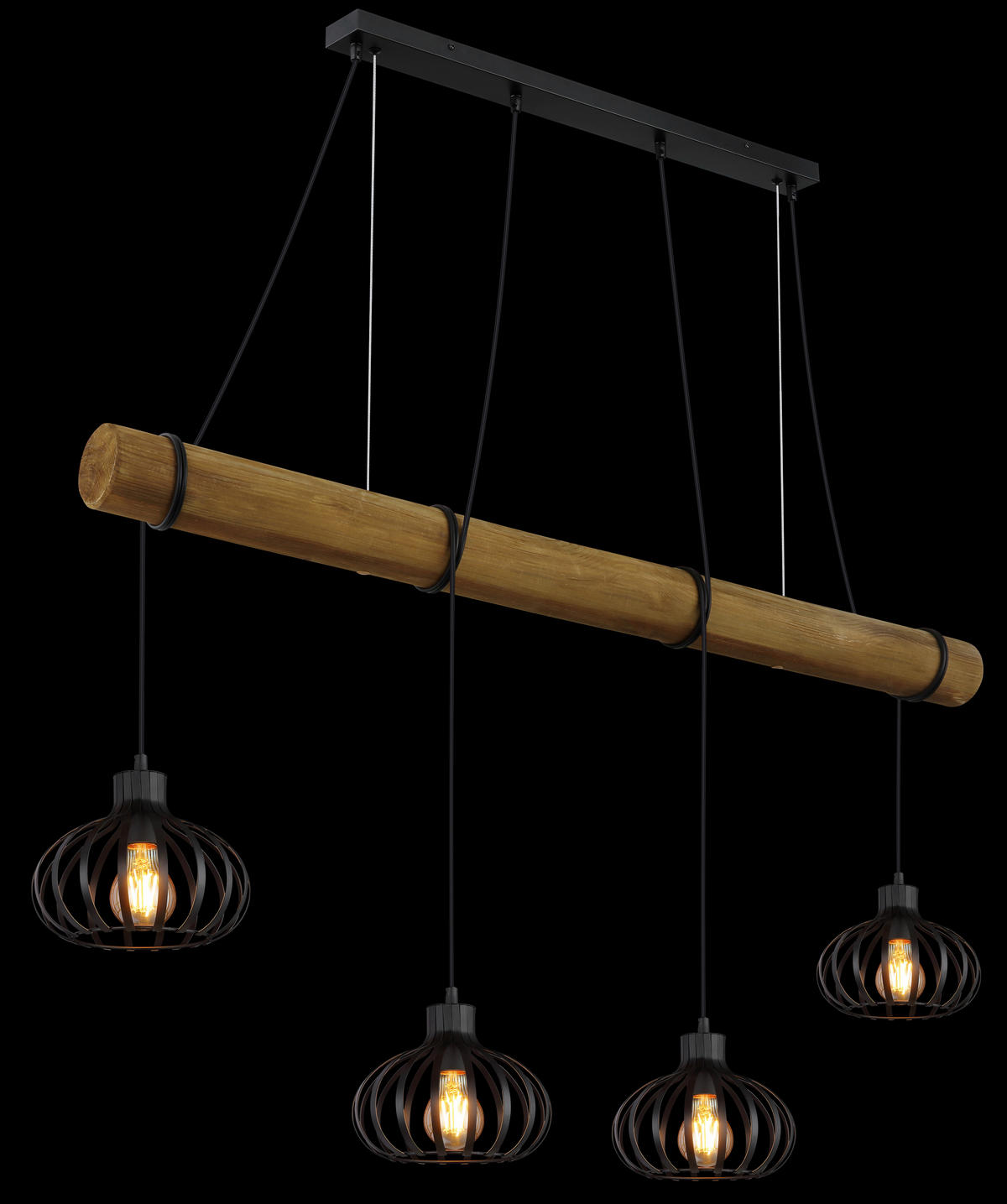 HÄNGELEUCHTE Caldwell 125/20/150 cm  - Schwarz/Braun, Natur, Holz/Kunststoff (125/20/150cm) - Globo