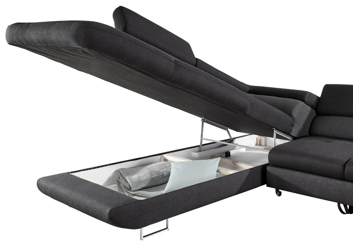 ECKSOFA Schwarz, Dunkelgrau Webstoff  - Dunkelgrau/Schwarz, Design, Textil/Metall (235/280cm) - Hom`in