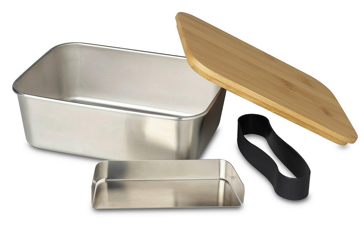 LUNCHBOX - Silberfarben, Basics, Holz/Metall (20/15/7,5cm) - Echtwerk