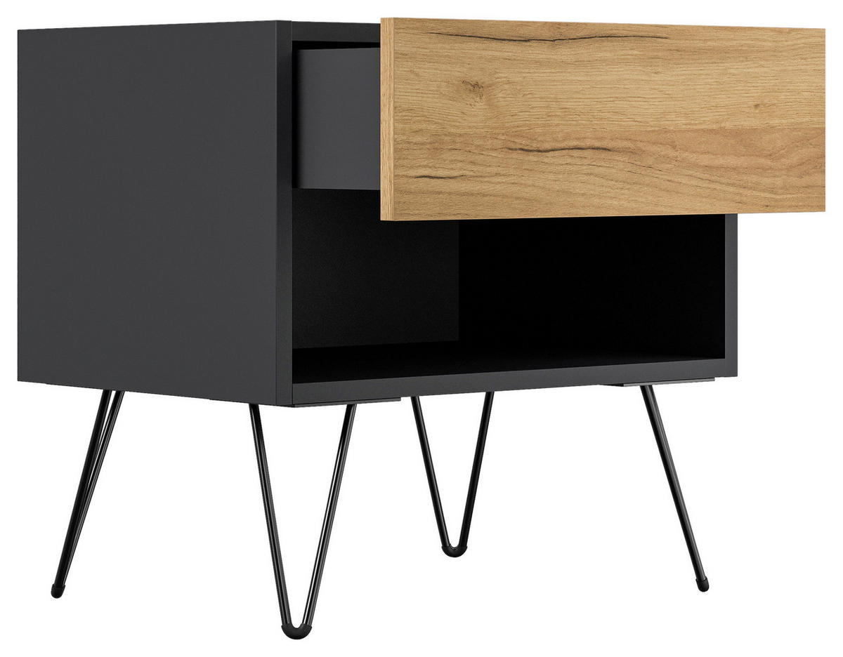 NACHTTISCH 51,2/50/35,6 cm  - Eichefarben/Graphitfarben, Basics, Holzwerkstoff/Metall (51,2/50/35,6cm) - MID.YOU