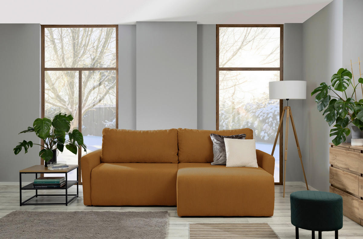 ECKSOFA Cord Gelb  - Gelb/Schwarz, Konventionell, Kunststoff/Textil (228/146cm) - MID.YOU