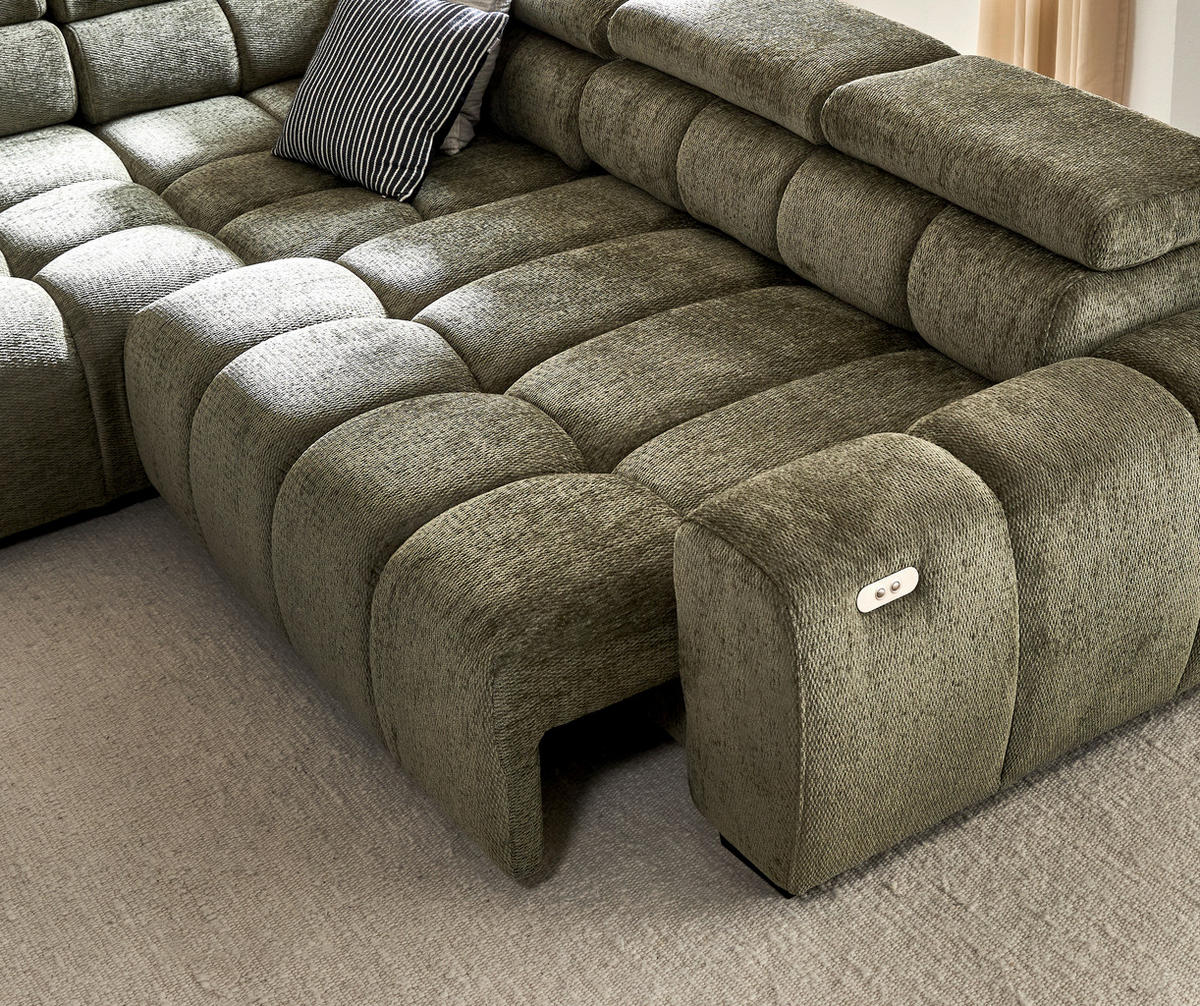 ECKSOFA in Webstoff Olivgrün  - Schwarz/Olivgrün, Modern, Kunststoff/Textil (205/297cm) - Livetastic