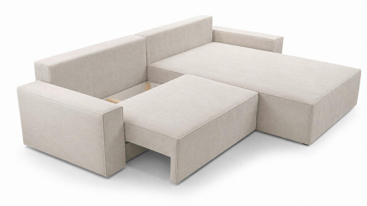 ECKSOFA BRAZIL L Beige Rückenkissen, Schlaffunktion, Rücken echt  - Beige/Schwarz, Design, Kunststoff/Textil (290/200cm) - MID.YOU