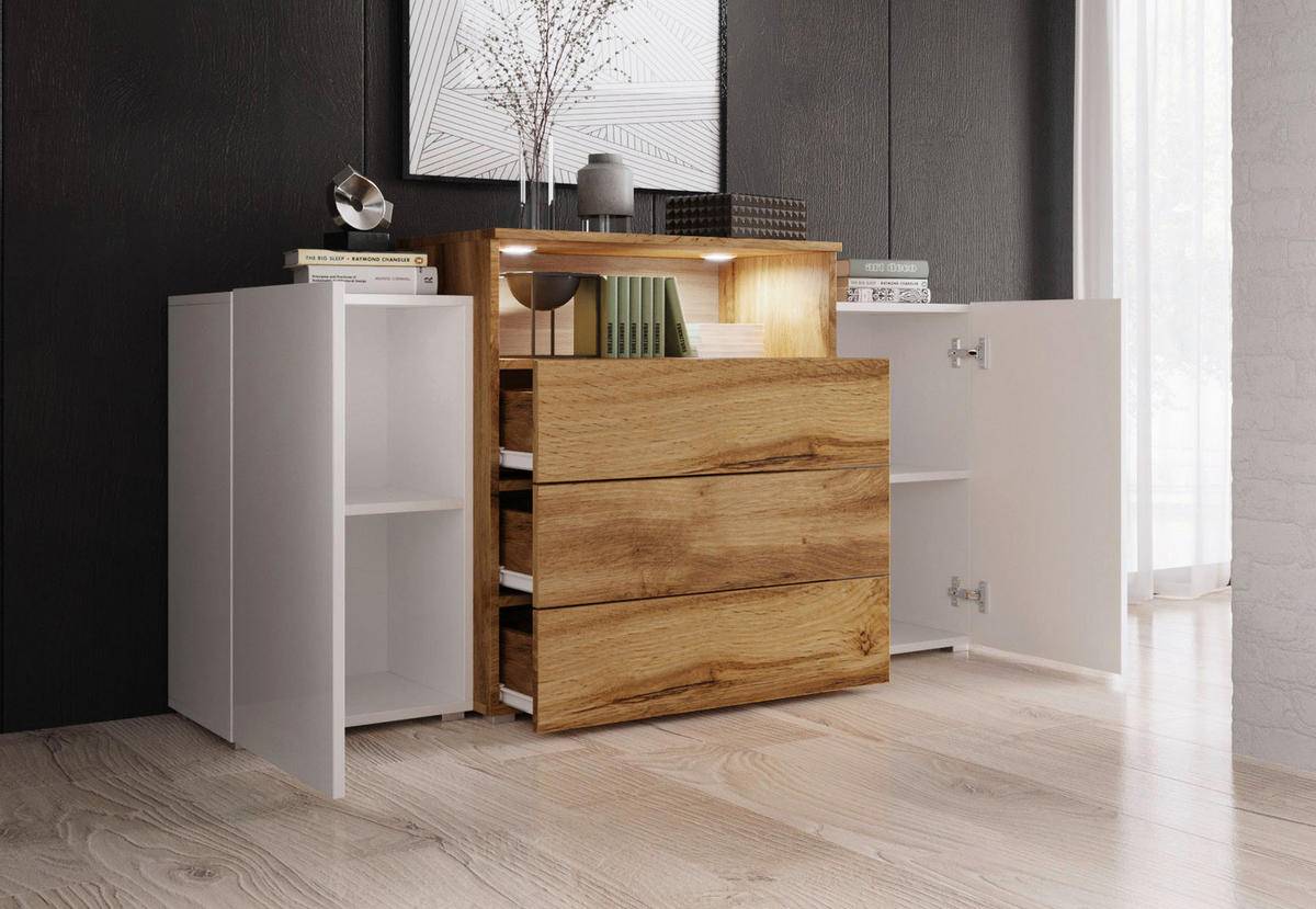 SIDEBOARD  in 150/68,7/32,5 cm  - Weiß Hochglanz/Eiche Wotan, LIFESTYLE, Holzwerkstoff/Kunststoff (150/68,7/32,5cm) - P & B