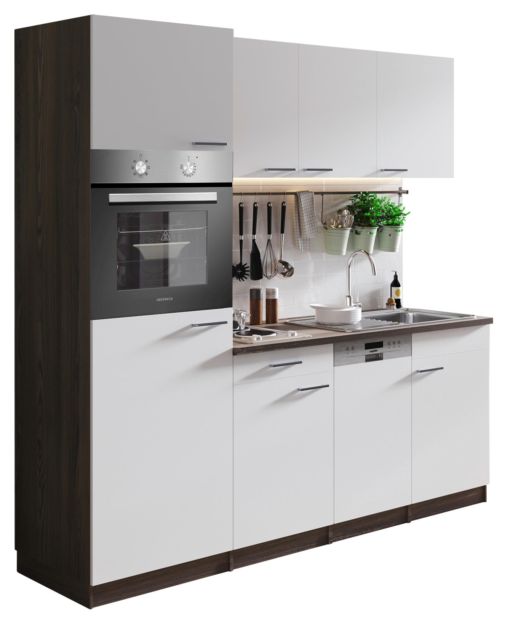 KÜCHENBLOCK 205 cm   in Weiß  - Eichefarben/Alufarben, Basics, Holzwerkstoff/Kunststoff (205cm) - Respekta