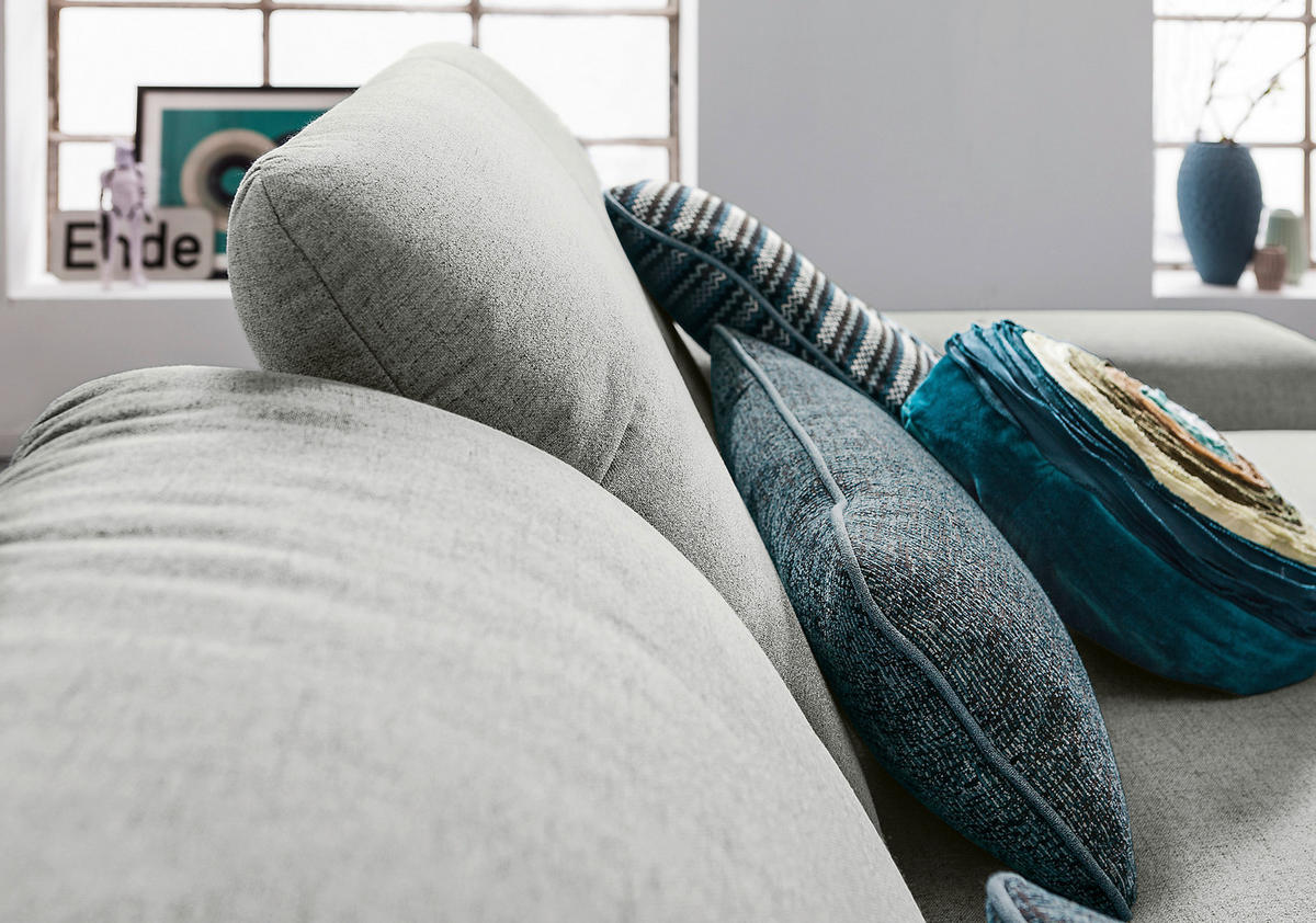 ECKSOFA Hellgrau Flachgewebe  - Chromfarben/Hellgrau, Design, Textil/Metall (276/198cm) - SetOne by Musterring