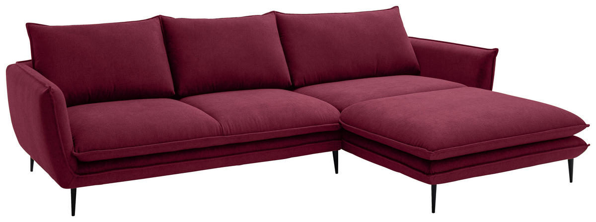 ECKSOFA Bordeaux Webstoff  - Bordeaux/Schwarz, KONVENTIONELL, Textil/Metall (304/196cm) - Hom`in