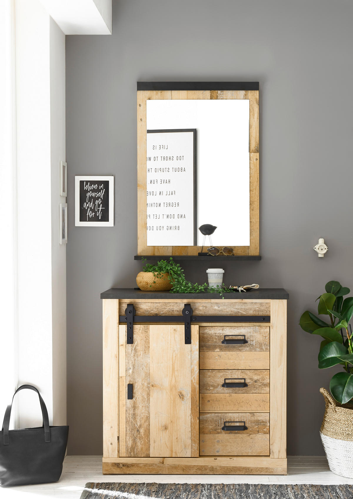 GARDEROBE 2-teilig  in 93/200/43 cm  - Anthrazit/Naturfarben, Design, Glas/Holzwerkstoff (93/200/43cm) - Modante