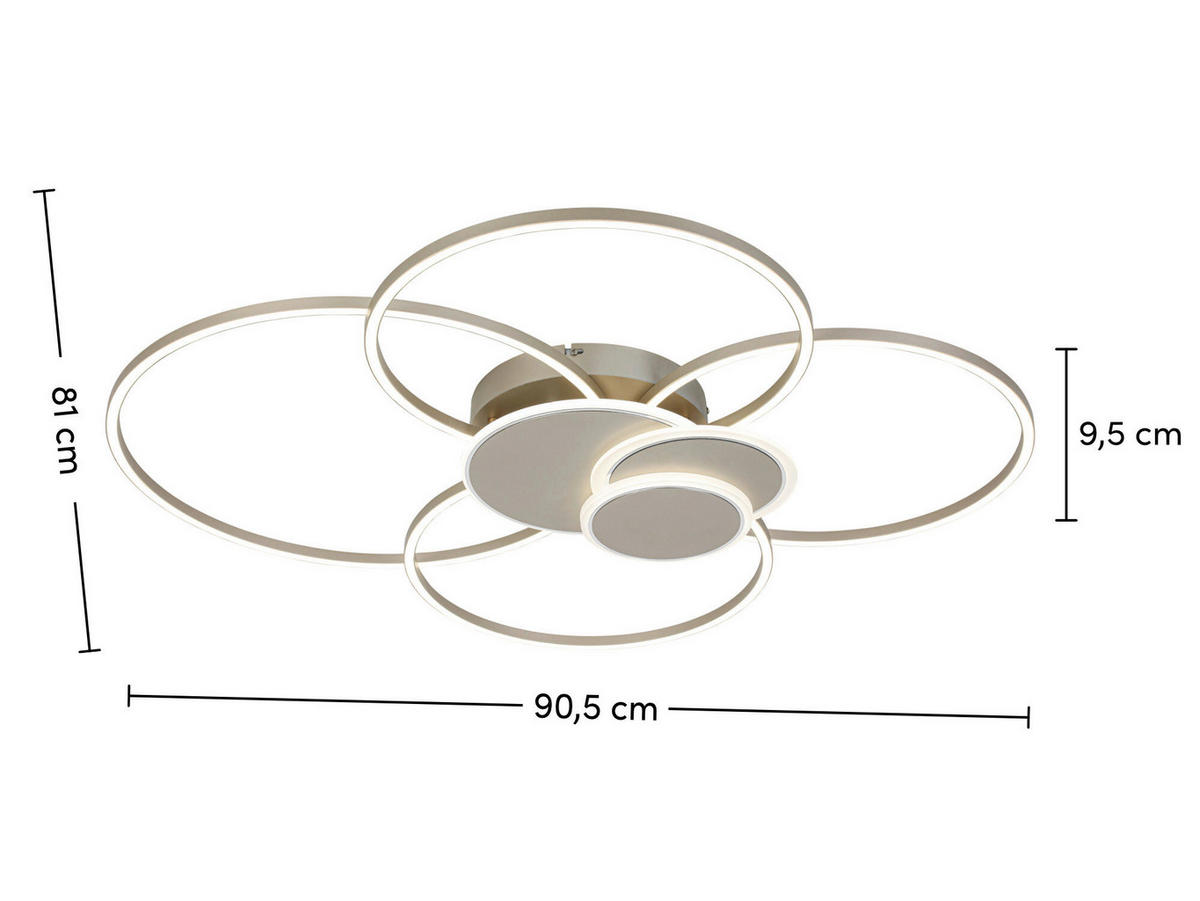 STROPNÉ LED SVIETIDLO, 90,5/81/9,5 cm - biela/šampanská, Design, kov/plast (90,5/81/9,5cm) - Novel