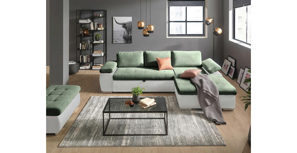 ECKSOFA  in Flachgewebe Weiß, Olivgrün  271/175 cm  - Weiß/Olivgrün, Design, Kunststoff/Textil (271/175cm) - Xora