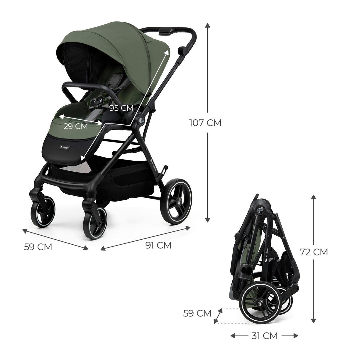 BUGGY Yoxi  - Olivgrün, Basics, Kunststoff/Textil (59/91/106cm) - Kinderkraft