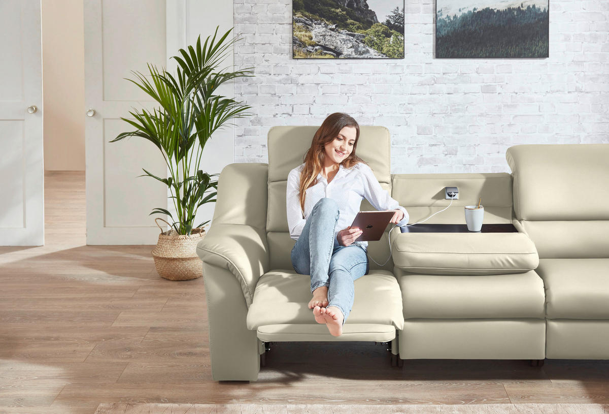 ECKSOFA  in Echtleder Creme  324/260 cm  - Chromfarben/Creme, KONVENTIONELL, Leder/Kunststoff (324/260cm) - Cantus