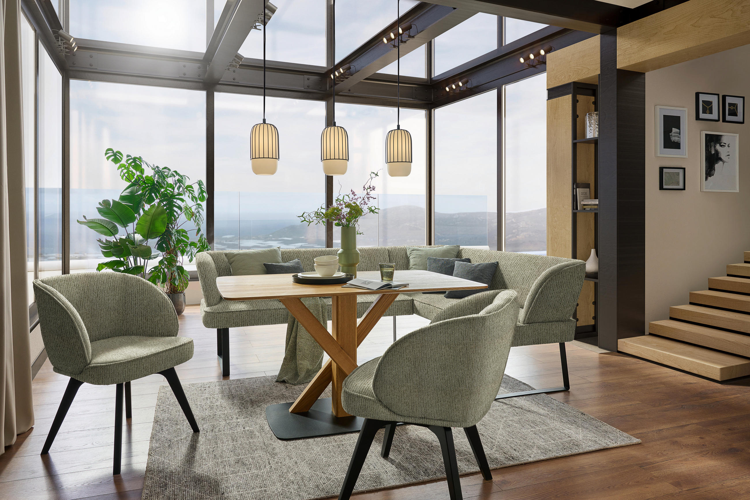 Thumbnail - Novel Armlehnstuhl, Schwarz, Hellgrün, Holz, Textil, Buche, massiv, eckig, 63x83x62 cm, Stoffauswahl, Typenauswahl, Sitz...