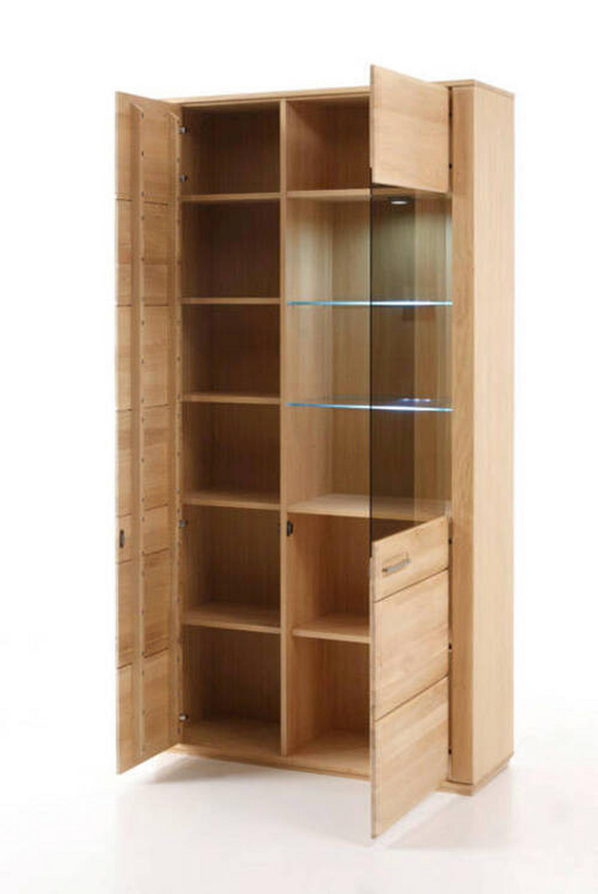 VITRINENKOMBINATION in furniert, teilmassiv Eiche Eichefarben  - Eichefarben/Nickelfarben, Design, Glas/Holz (107/209/38cm) - Livetastic