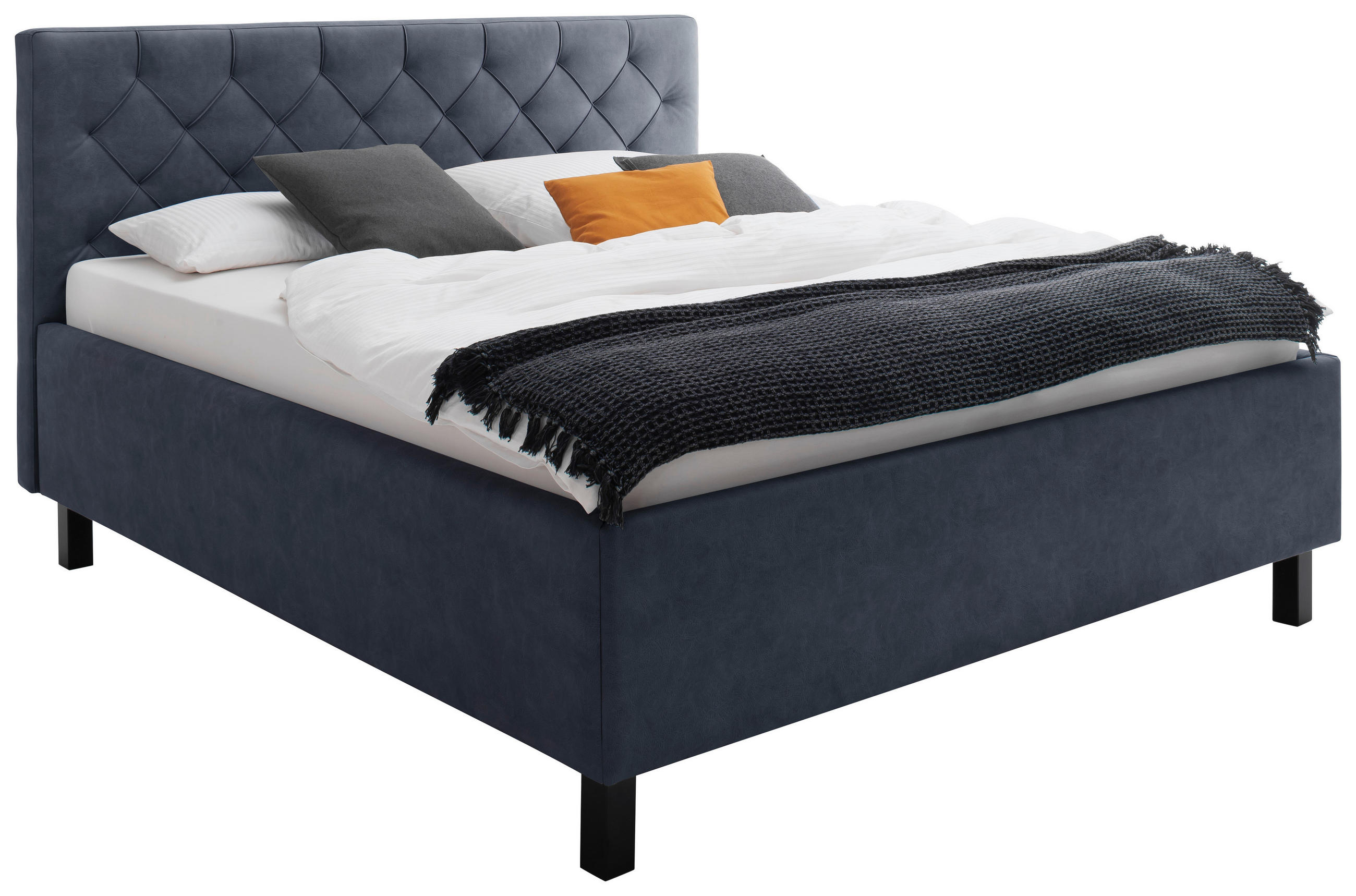 POLSTERBETT 160/200 cm,  in Blau, gepolstertes Kopfteil, Lattenrost, Bettkasten,  - Blau/Schwarz, Design, Holz/Holzwerkstoff (160/200cm) - Xora