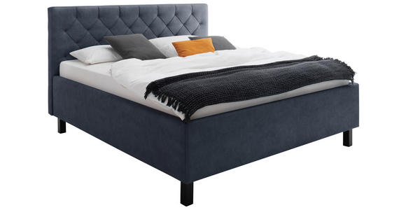 POLSTERBETT Matratze, gepolstertes Kopfteil, Lattenrost, Bettkasten Blau 160/200 cm  - Blau/Schwarz, MODERN, Holz/Holzwerkstoff (160/200cm) - Xora