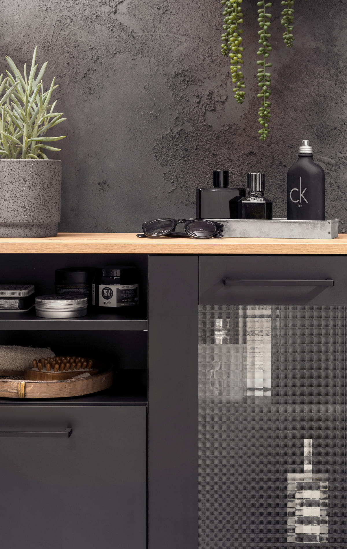 UNTERSCHRANK 80,4/70/32 cm   - Schwarz/Eiche Artisan, MODERN, Glas/Holzwerkstoff (80,4/70/32cm) - MID.YOU