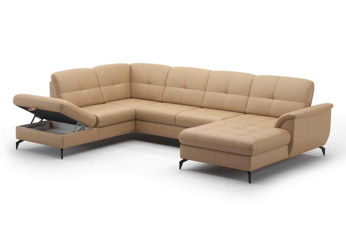 WOHNLANDSCHAFT Cappuccino Echtleder  - Schwarz/Cappuccino, MODERN, Leder/Metall (212/319/164cm) - Sit & More