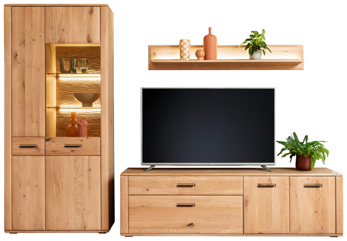 WOHNWAND  in Eichefarben 302/208/50 cm  - Eichefarben/Anthrazit, Konventionell, Glas/Holz (302/208/50cm) - Cantus