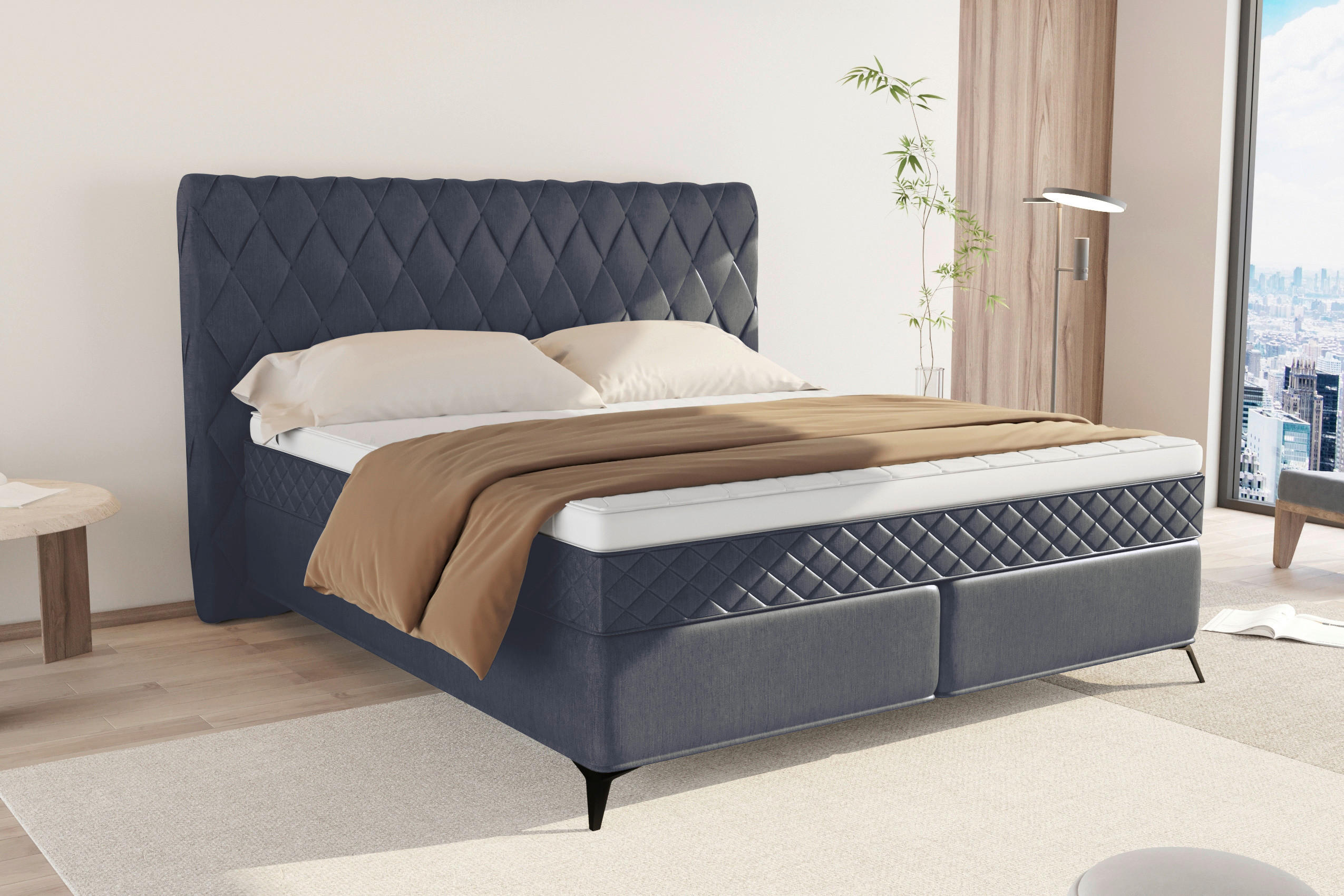 BOXSPRINGBETT 140/200 cm  in Graublau  - Graublau/Schwarz, Design, Textil/Metall (140/200cm) - Boxxx