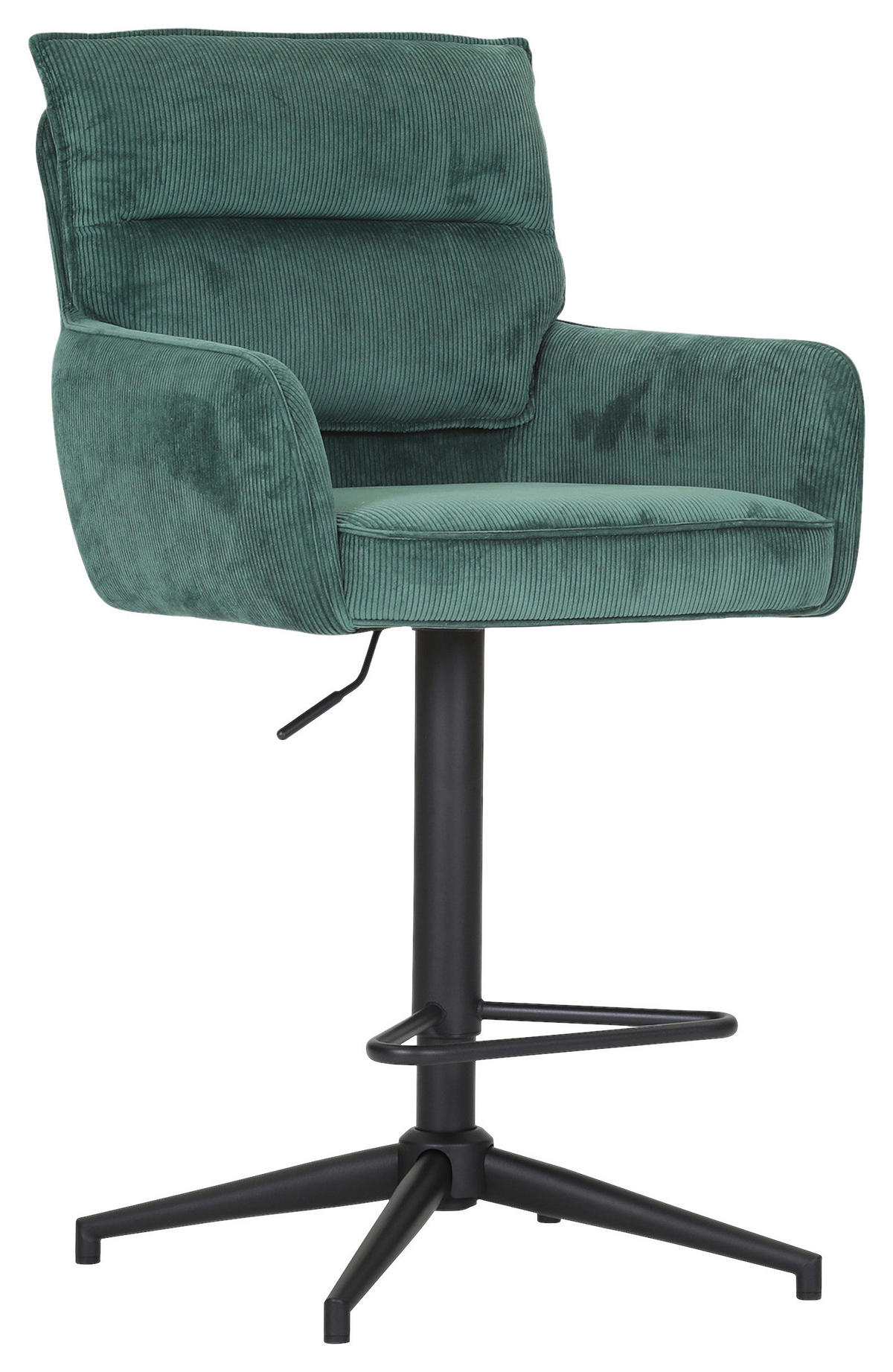 BARHOCKER Cord Grün Stoffauswahl, Sitzfläche 360° drehbar  - Schwarz/Grün, Design, Textil/Metall (54/98-120/58cm) - Novel