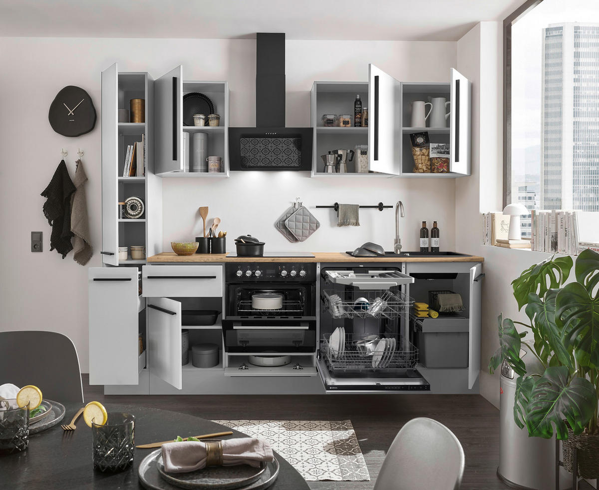 KÜCHENBLOCK 250 cm   in Weiß, Eichefarben  - Eichefarben/Schwarz, Design, Holzwerkstoff/Kunststoff (250cm) - MID.YOU