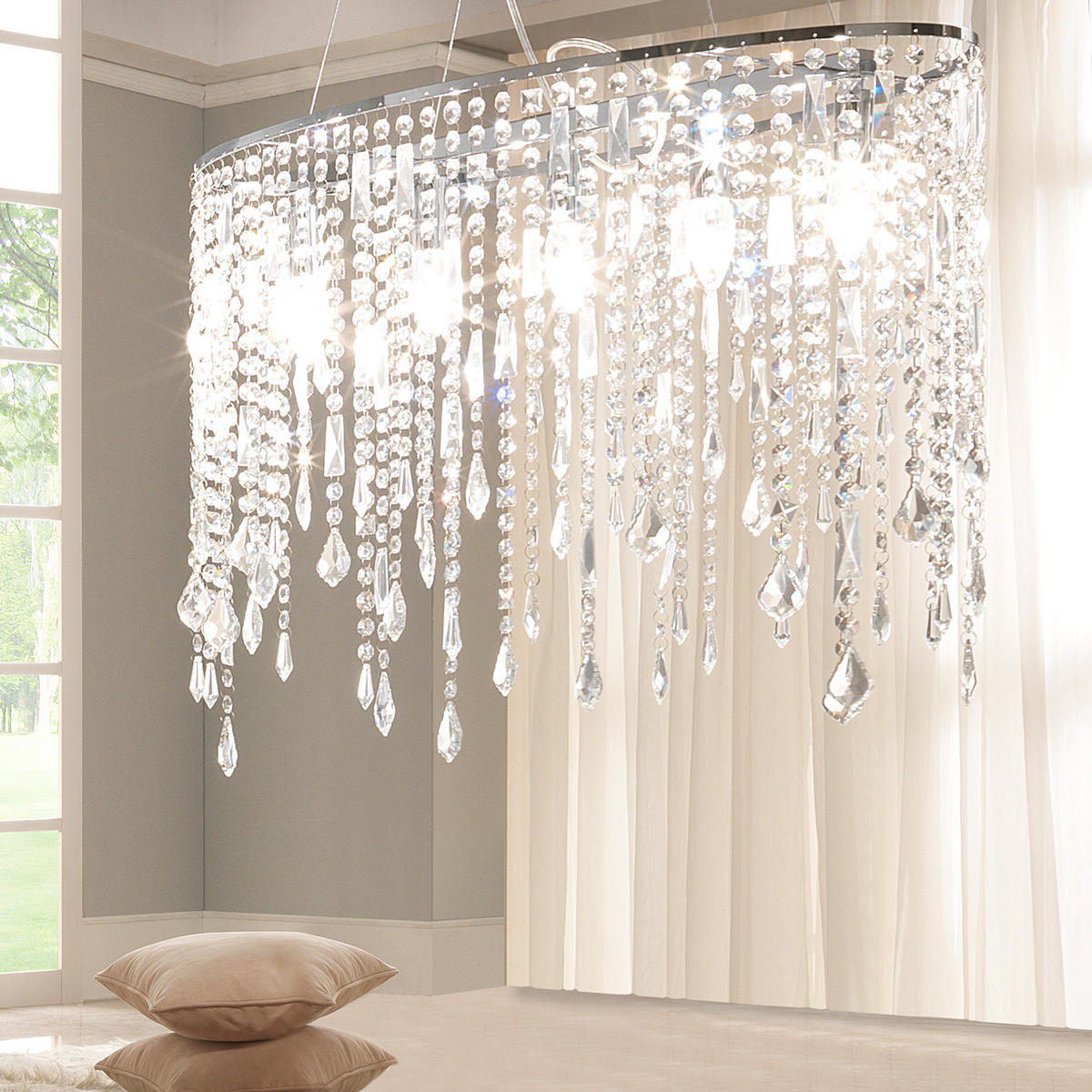 KRONLEUCHTER 75/40/120 cm   - Chromfarben, KONVENTIONELL, Glas/Metall (75/40/120cm)