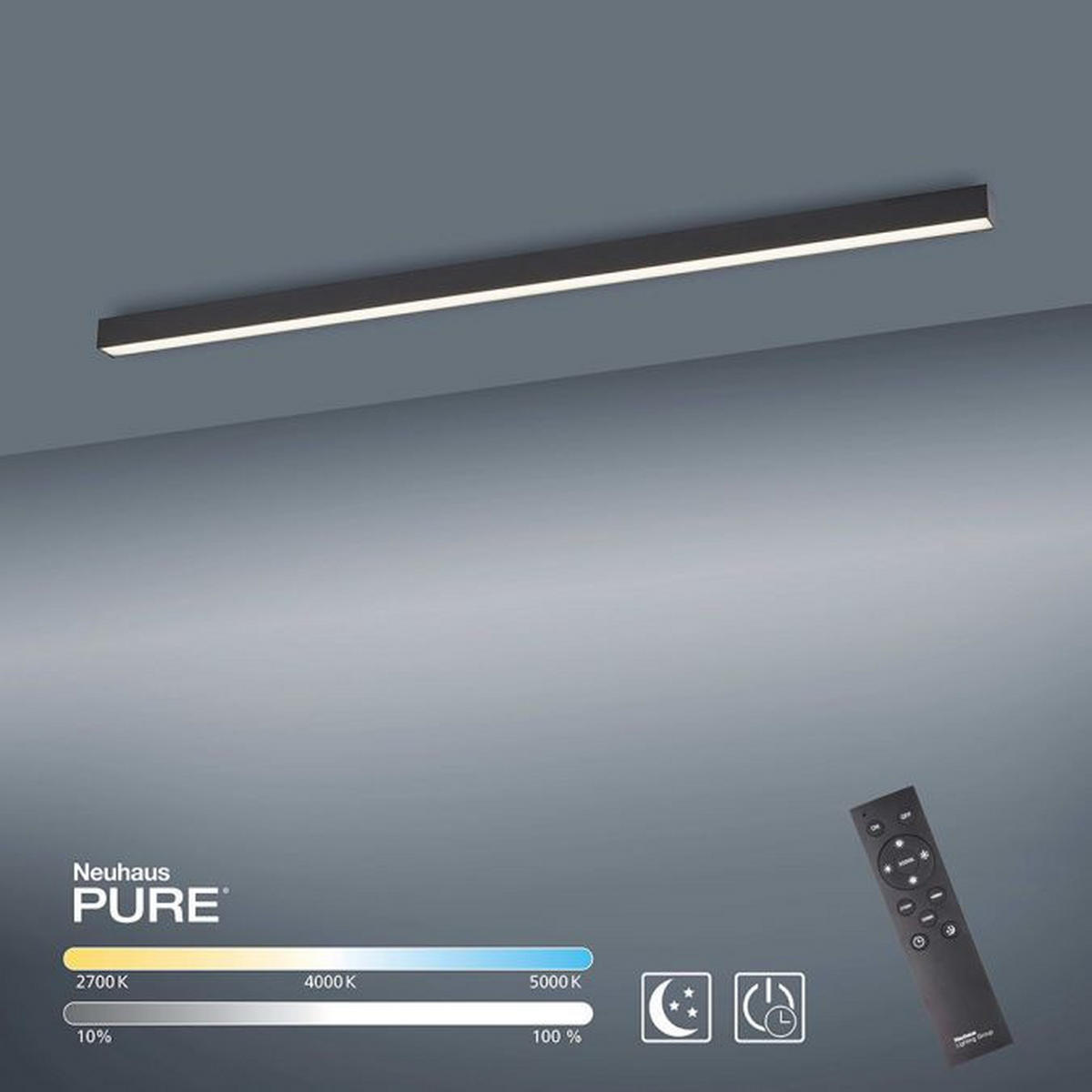 STROPNÍ LED SVÍTIDLO, 110/3,8/3,9 cm - antracitová, Design, kov/plast (110/3,8/3,9cm)