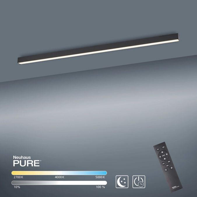 Thumbnail - Neuhaus Pure Led-Deckenleuchte Pure Lines, Anthrazit, Metall, Kunststoff, Uni,Uni, länglich,länglich, 3.8x3.9x110 cm, Fa...