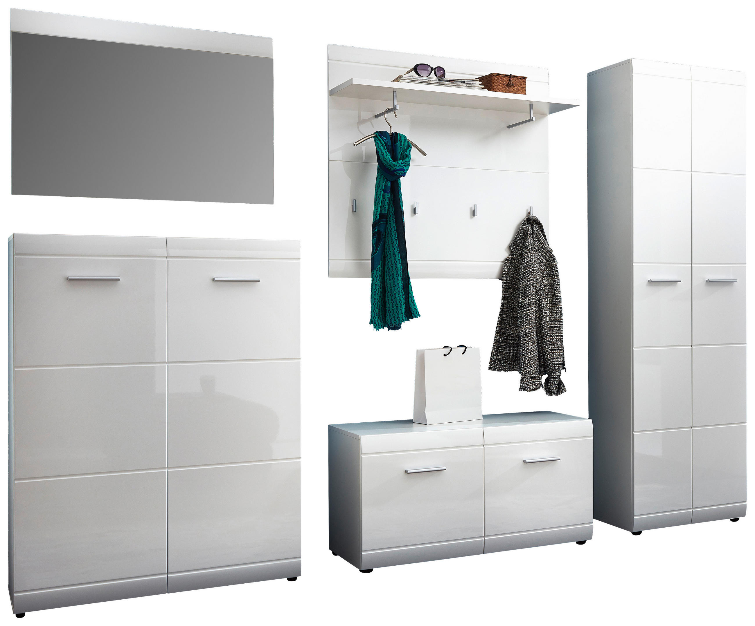 Garderobe 4-tlg Weiß Hochglanz kaufen