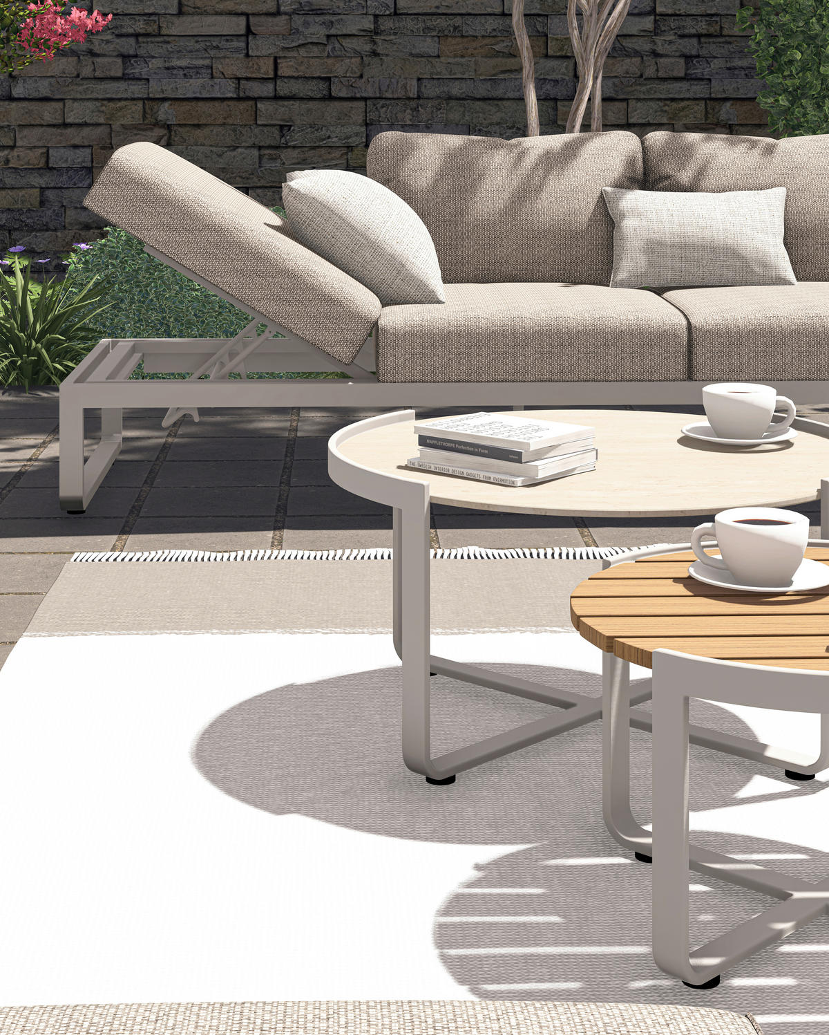 LOUNGESOFA 207/82/70 cm Aluminium  - Sandfarben/Mokka, Design, Textil/Metall (207/82/70cm) - Zebra 