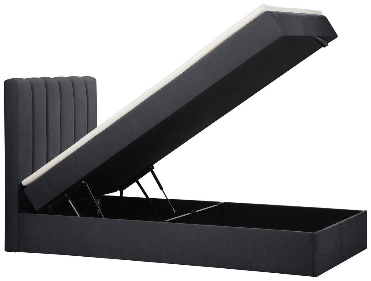 BOXBETT 100/200 cm,  in Anthrazit, Matratze, gepolstertes Kopfteil, Bettkasten, Topper, H3 = fest  - Anthrazit/Schwarz, Basics, Kunststoff/Textil (100/200cm) - Chameo
